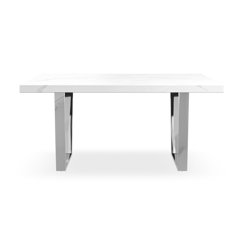 Dayatra Dining Table Modern Table w Chrome Legs, White