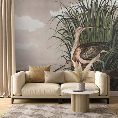 Long-Billed Curlew Coastal Marsh Wall Mural for Home Decor