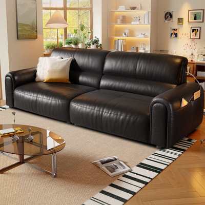 Black Genuine Leather Modular Sofa cushion Loveseat