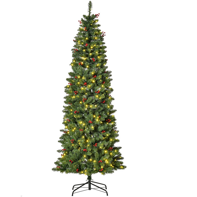 Prelit Artificial Pencil Christmas Tree with Warm White LED Light, 7' H