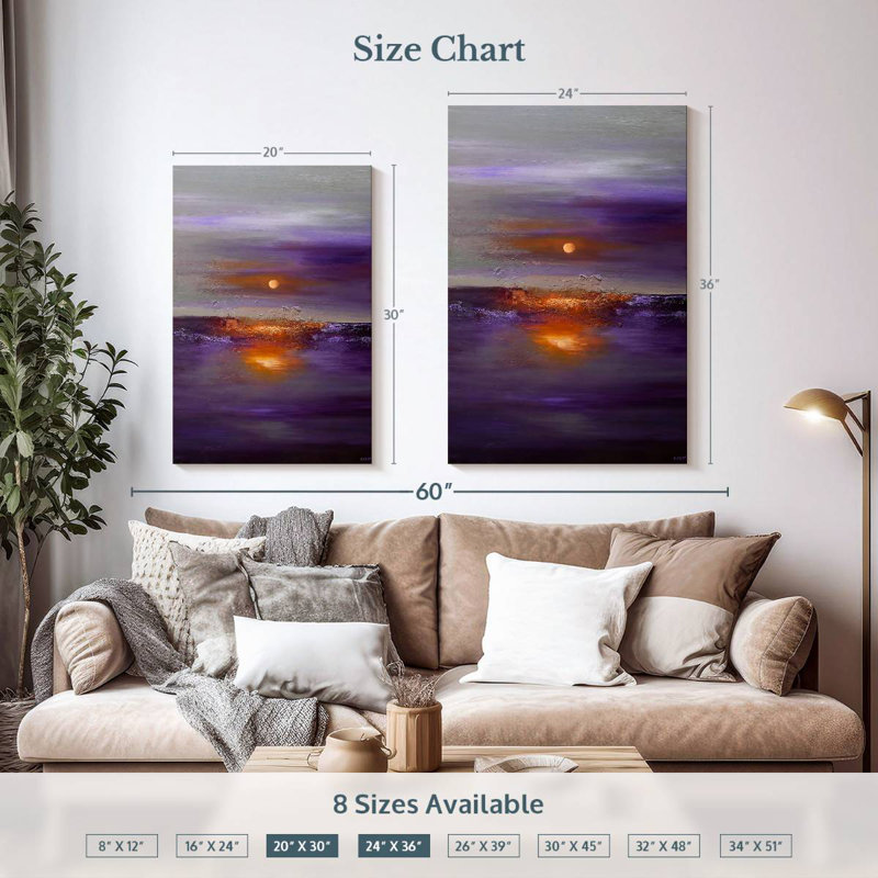 Gillard élégant coucher de soleil mauve, H 36 po x l 24 po