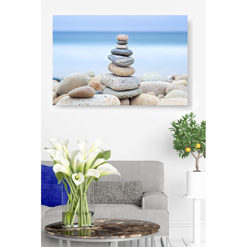 Stone Stack Beach Cairn, paisible, pierres, bleu doux, brun clair, H 24 po x l 48 po x P 1,5 po