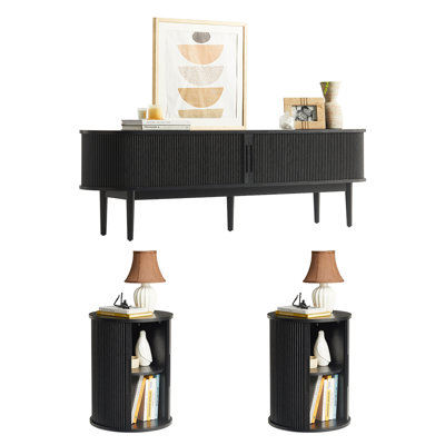 Mosser 3-Piece Living Room Table Set Including 1 TV Stand And 2 Round End Table