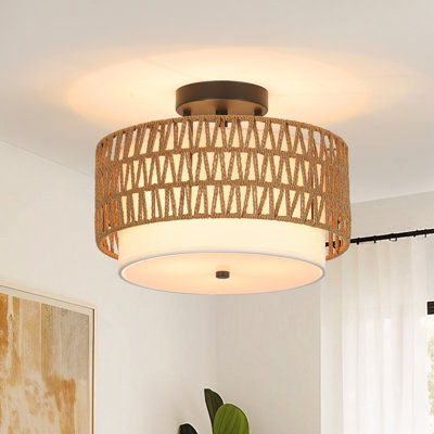 Plafonnier semi-encastré 3 lumières Boho Rattan