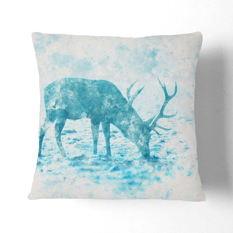 Grazing Stag Watercolour Cushion with Filling, 40cm H x 40cm W x 15cm D