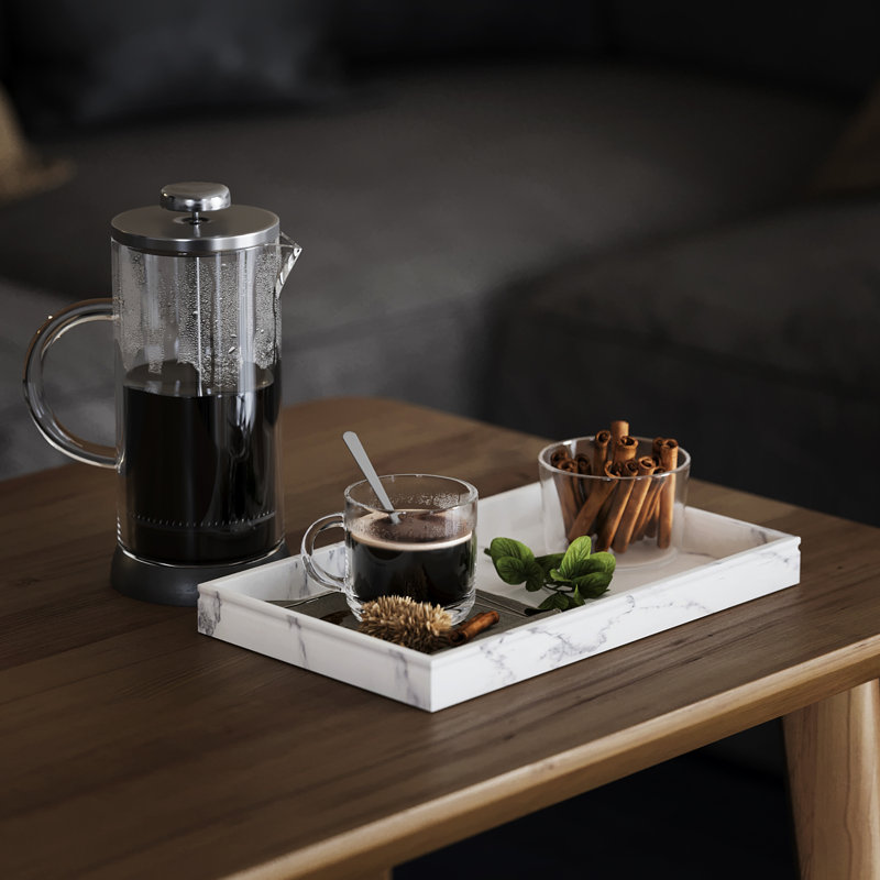 White Marble Look Rectangular Decorative Tray with Bottom Protectors
