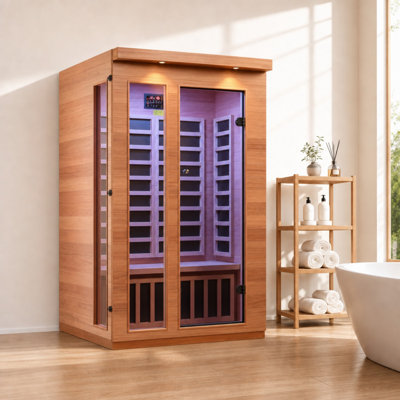 Hongyuan 2 Person Indoor Bluetooth Low EMF FAR  Infrared Sauna In Okoume & Hemlock Wood
