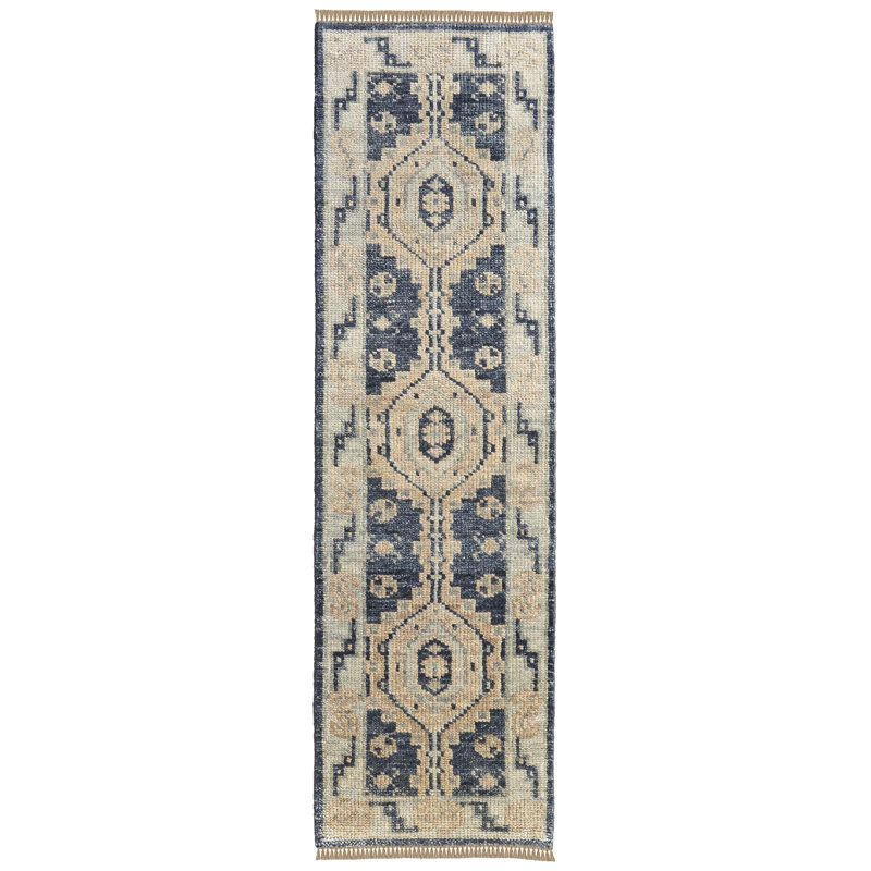 Nanayaw Hand Knotted Wool Geometric Area Rug, Runner 2'6" x 8'