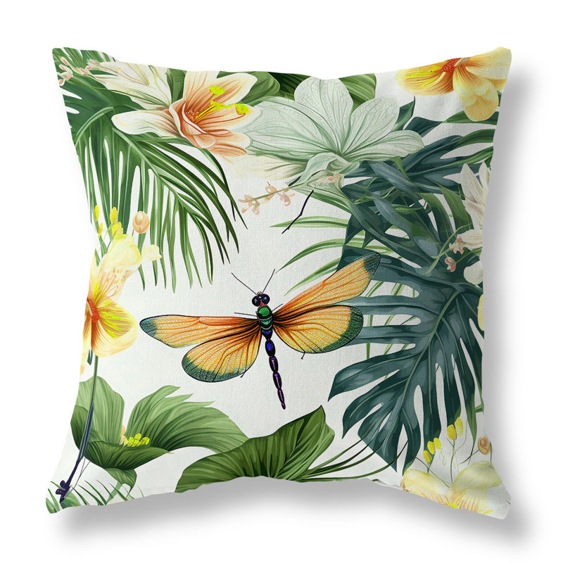 Oreiller réversible intérieur / extérieur Dragonfly Dreamscape, H 20 po x l 20 po, Vert/jaune