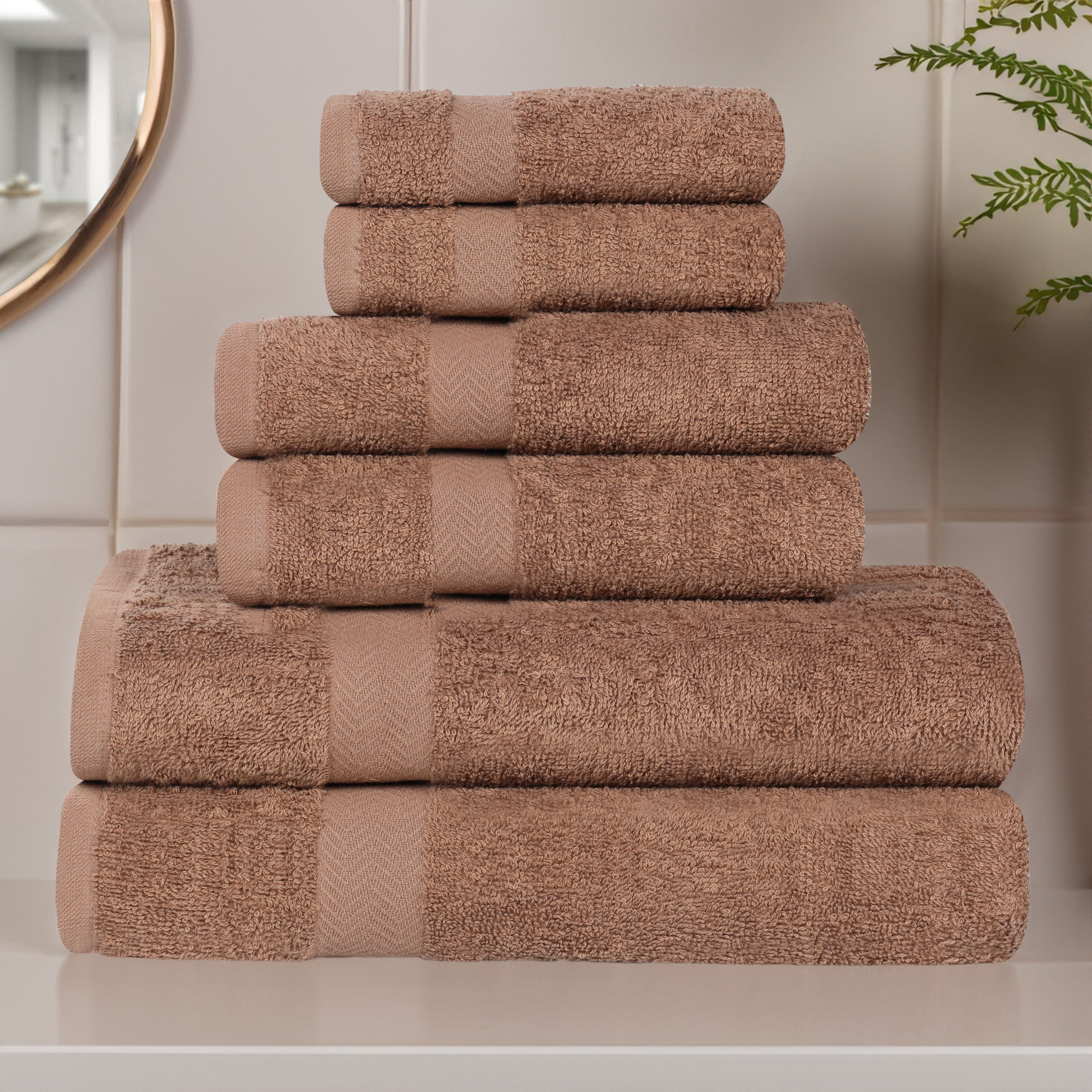 Glenlee 6 Piece Eco-Friendly 100% Cotton Towel Set, Latte