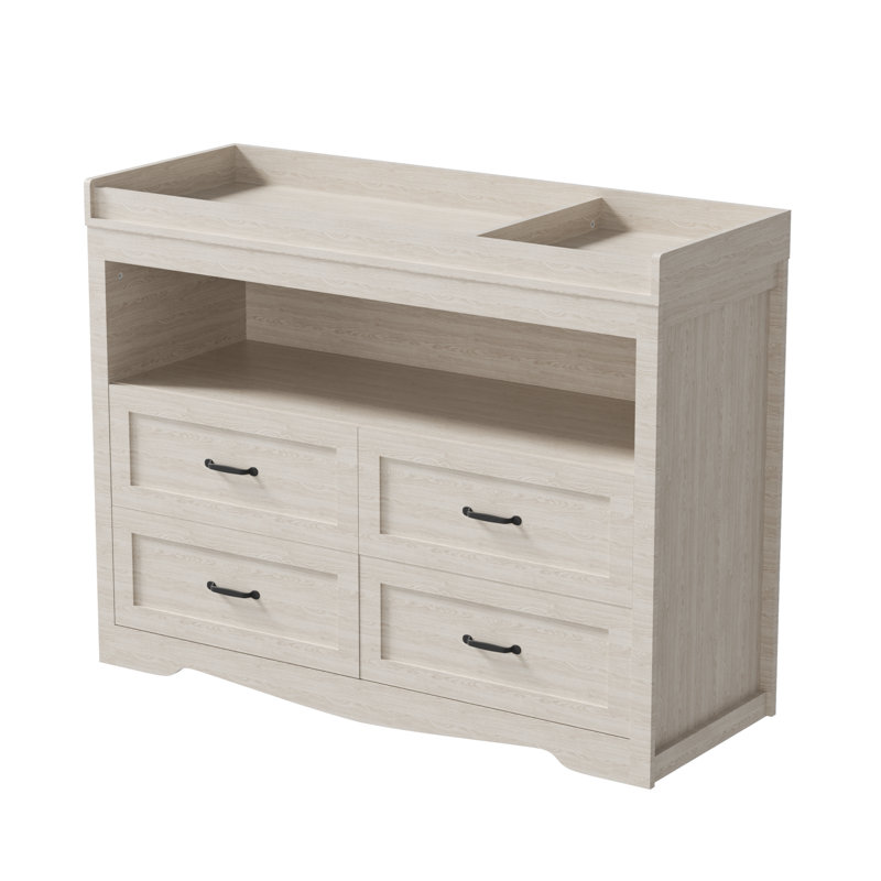 47.2" Beige Baby Nursery Dresser With 5 Drawers And 3 Shelves Baby Changing Table Diaper Changing Station Storage Changing Station Dresser For Infant Mobile Nursery Organizer For Newborn