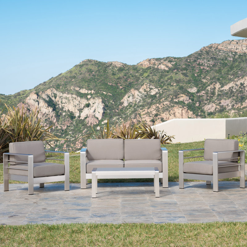Alfiya 4 - Person Patio Conversation Set with Cushions, Canvas Aruba Sunbrella® Canvas
