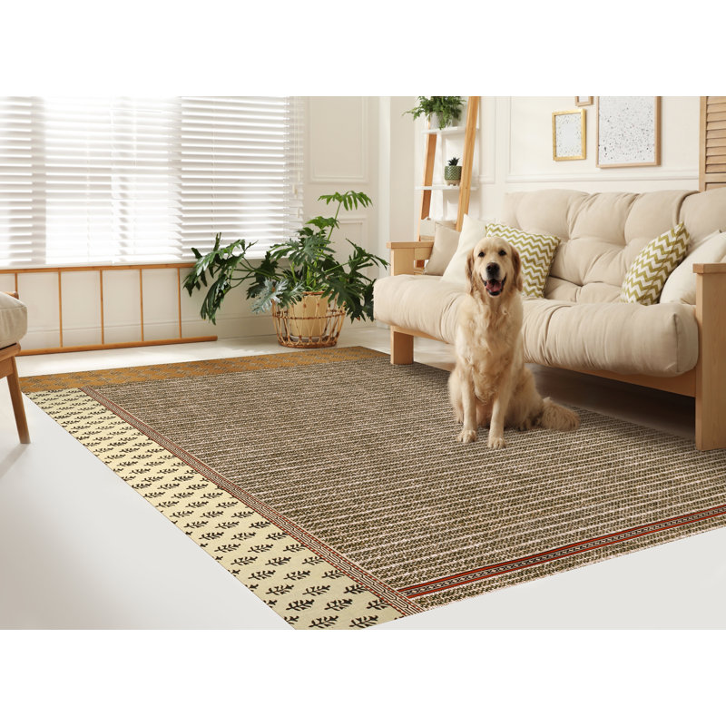 Burdine Vinyl Machine Printed Area Rug, Rectangle 3'3.4" x 4'11.1"
