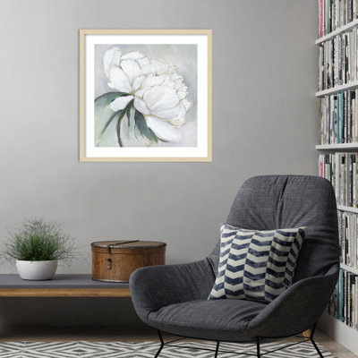 «White Floral Bloom II» par Asia Jensen, reproduction d'art encadrée sur bois