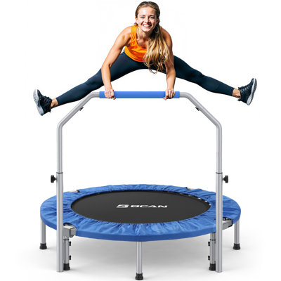 FED Fitness Bcan Series BT48-BU in Foldable Mini Trampoline, 440 lb Capacity, Adjustable Foam Handle for Indoor and Garden