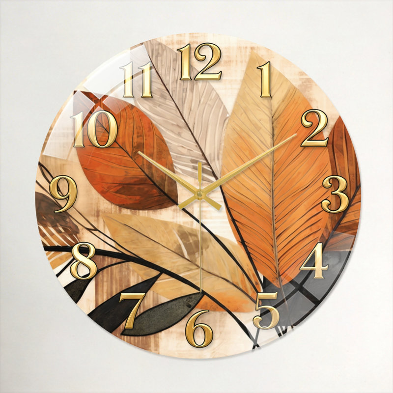 "Autumn Leaves", horloge murale en verre, 60 x 60 cm (23,6 x 23,6 pouces)