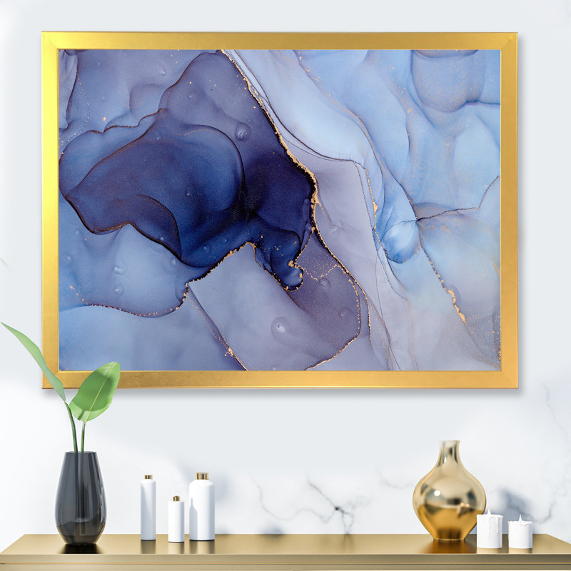Mauve luxueux abstrait fluide V - peinture sur toile, H 12 po x l 20 po x P 1 po, Encadrement doré