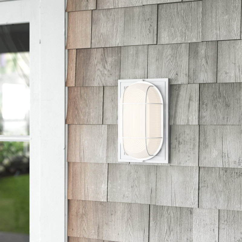 Luminaire d'extérieur à cloison en verre dépoli intégré H 10,88 po Aubuchon, Blanc