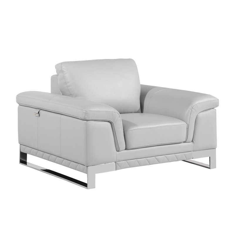 Chaise en cuir italien à grain supérieur, Gris clair