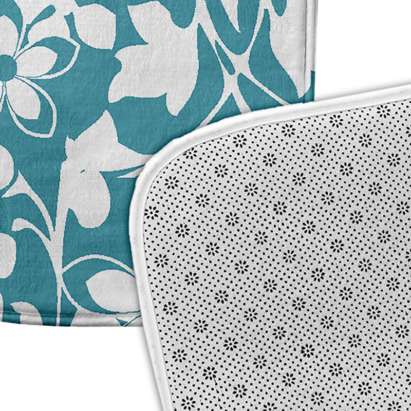 Tapis de bain floral, L 17 po x L 24 po, Sarcelle