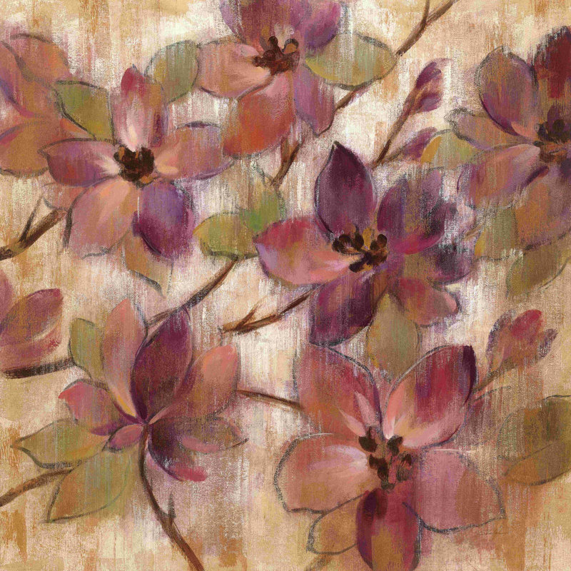 "Magenta Branch II" par Silvia Vassileva, reproduction sur toile tendue, H 20 po x l 20 po, Cadre simple blanc, Oui