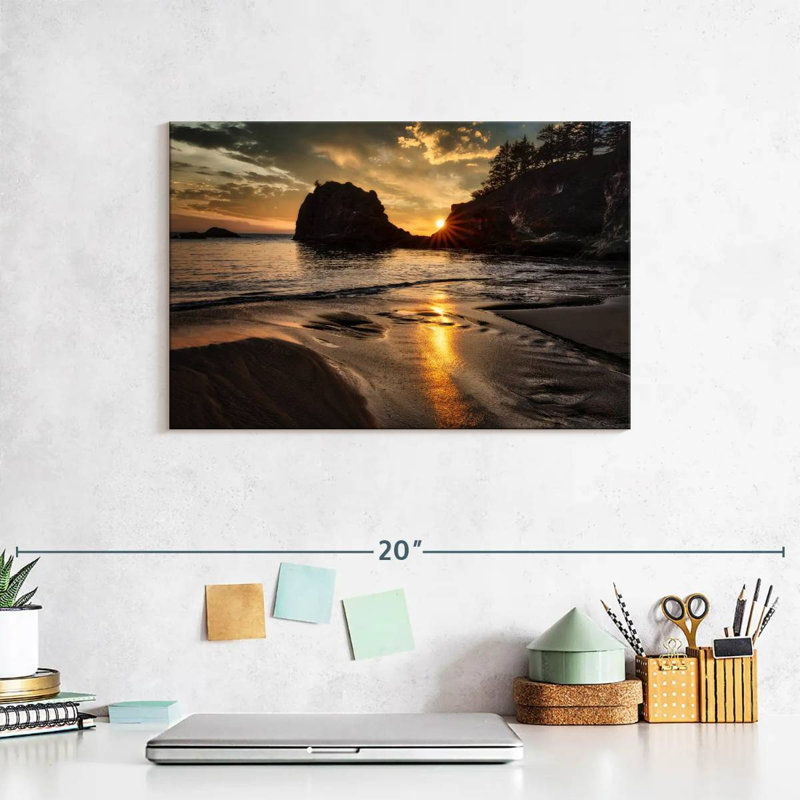 Gillard, coucher de soleil sur la plage secrète, côte de l'Oregon, H 8 po x l 12 po