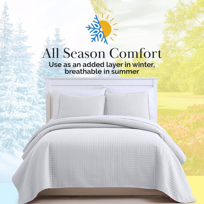 Southshore Fine Linens Vilano Oversized Quilt Set, Double-Brushed Microfiber Lightweight Quilted Bedding with Waffle Geometric Pattern and 1 Pillow Sham, Twin/Twin XL, White