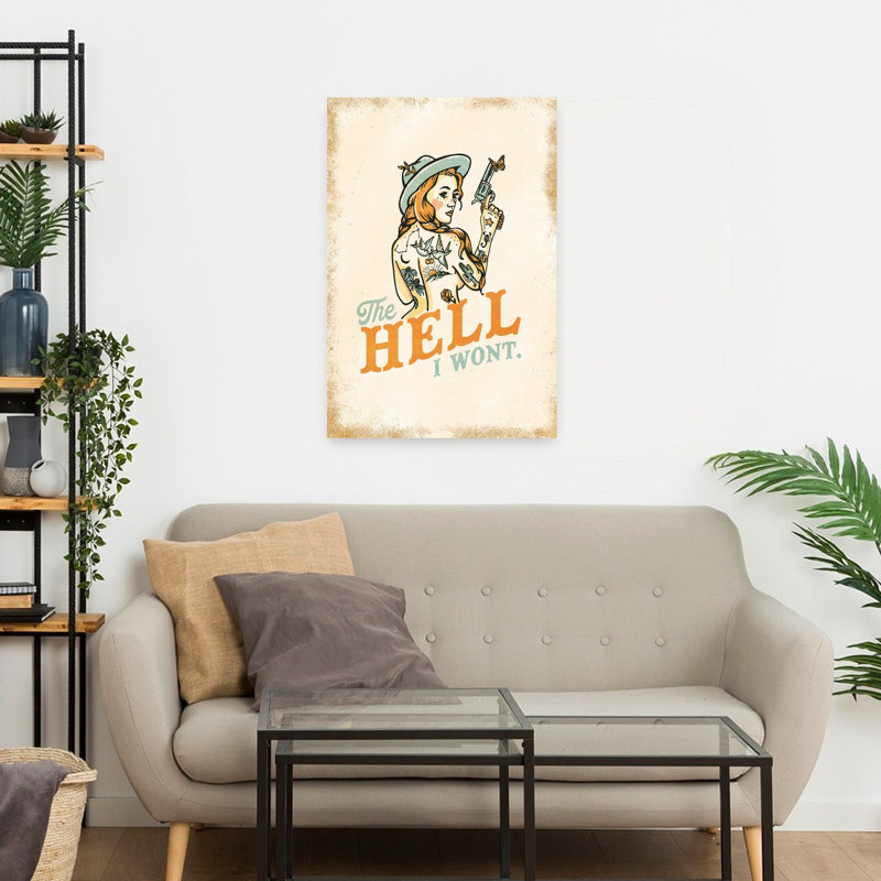 Hell I Wont Sassy Tattoo Pinup Girl Contemporary Bird Wall Art Print, 60.96cm H x 40.64cm W