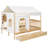 Full Size House Bed with 2 Large Drawers, Side Bookshelf with LED Strip, Natural-934574415