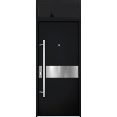 Porte avant en acier pré-suspendue à l'avant / deux portes en émail noir 6072 / fenêtre extérieure supérieure / entrée en métal peint moderne l 36 po x H80 + 16 po à droite