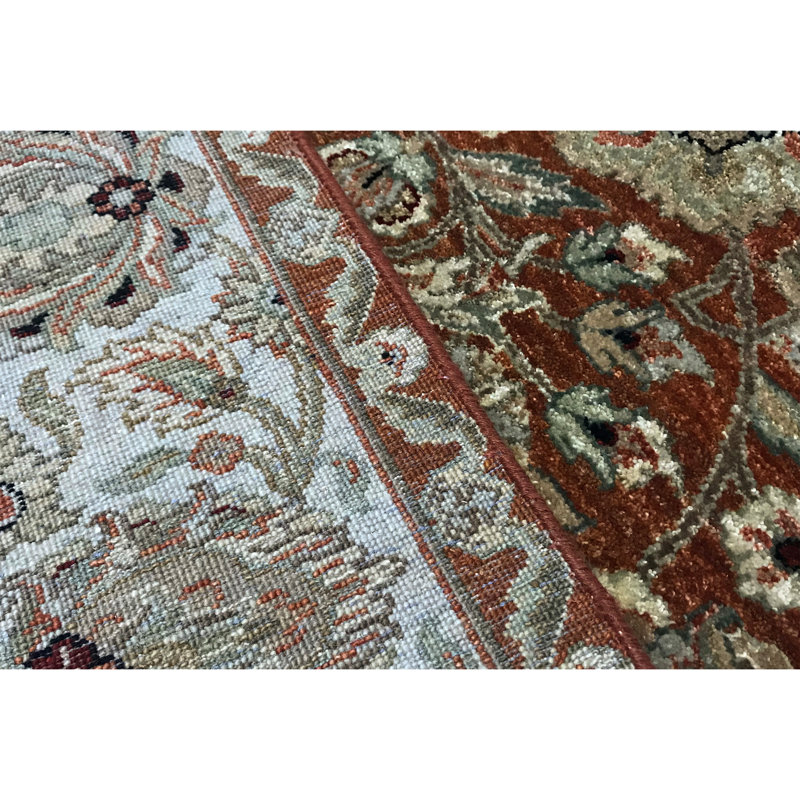 Wool Oriental Area Rug in Rust/Ivory