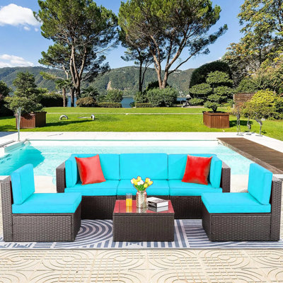 6 Piece Wicker / Rattan Outdoor  Sectional Seating Group with Cushions