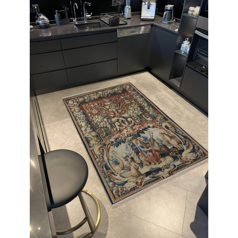 Tapis décoratif multicolore à motif floral et cheval, Rectangle 5 pi x 6 pi 7 po