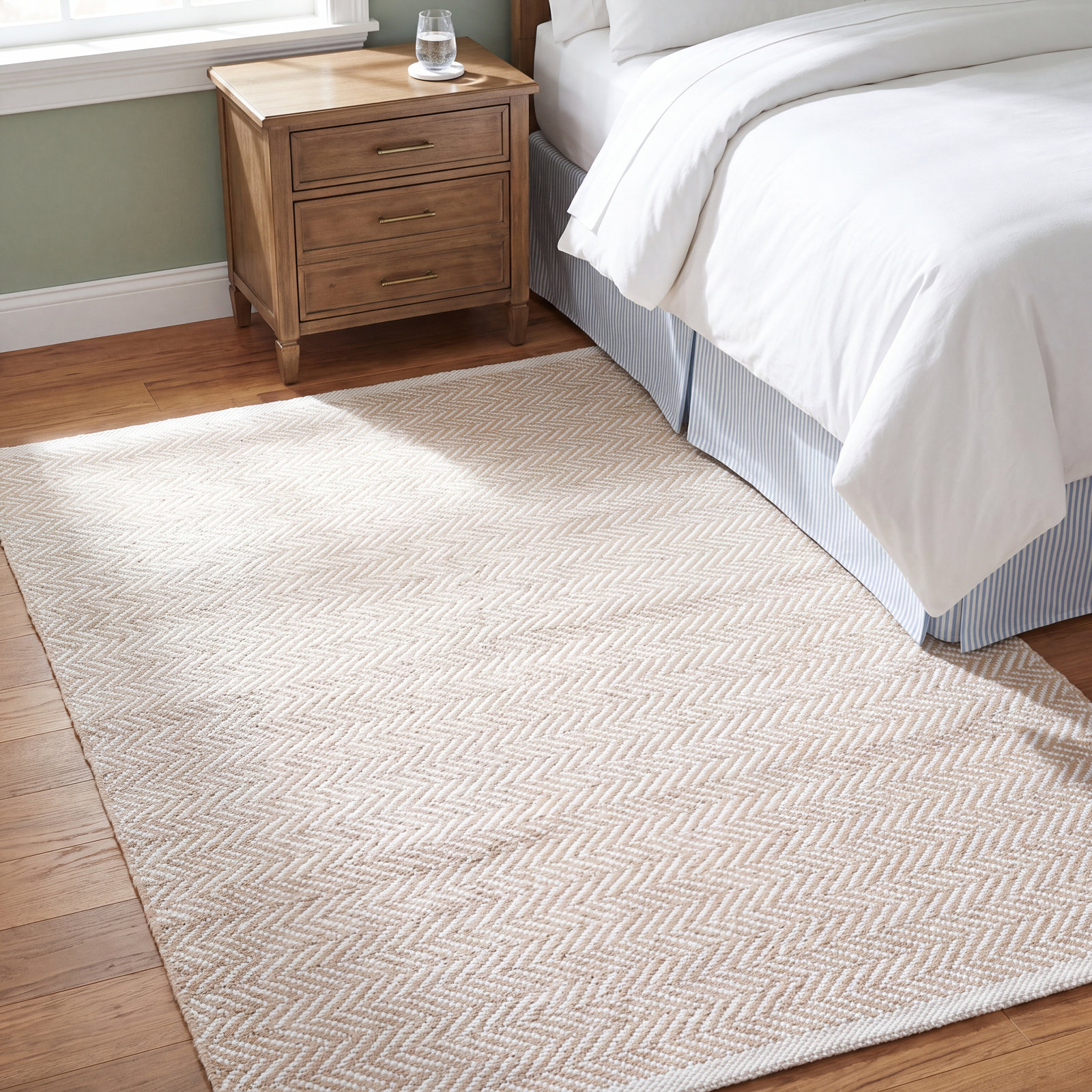 C3 Herringbone Linen White Outdoor Rug, Rectangle 6' x 9'