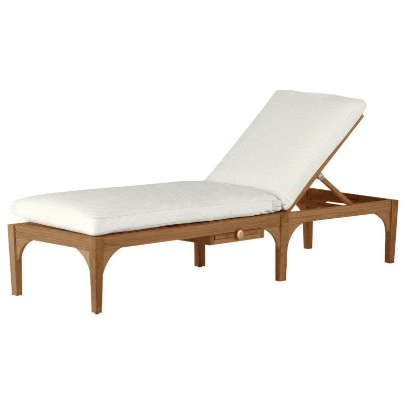 Club Teak 82.38" Long Reclining Single Chaise with Cushions, Natural White, Natural Teak, No Welt