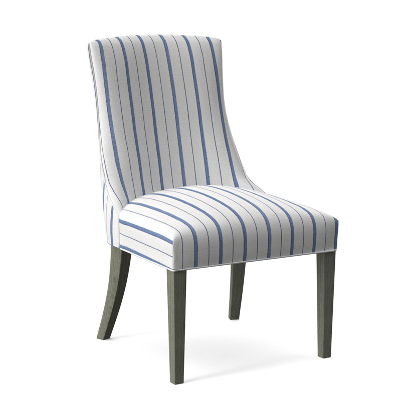 Tuxedo Slipper Dining Chair, Frost White Finish, Cobalt Blue Stripe; 0204-64
