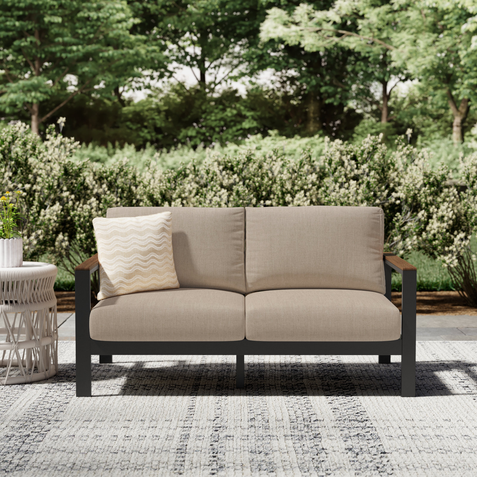 Townsend 55" Sunbrella® Patio Loveseat, Sunbrella Shore Classic, Yes, Brown