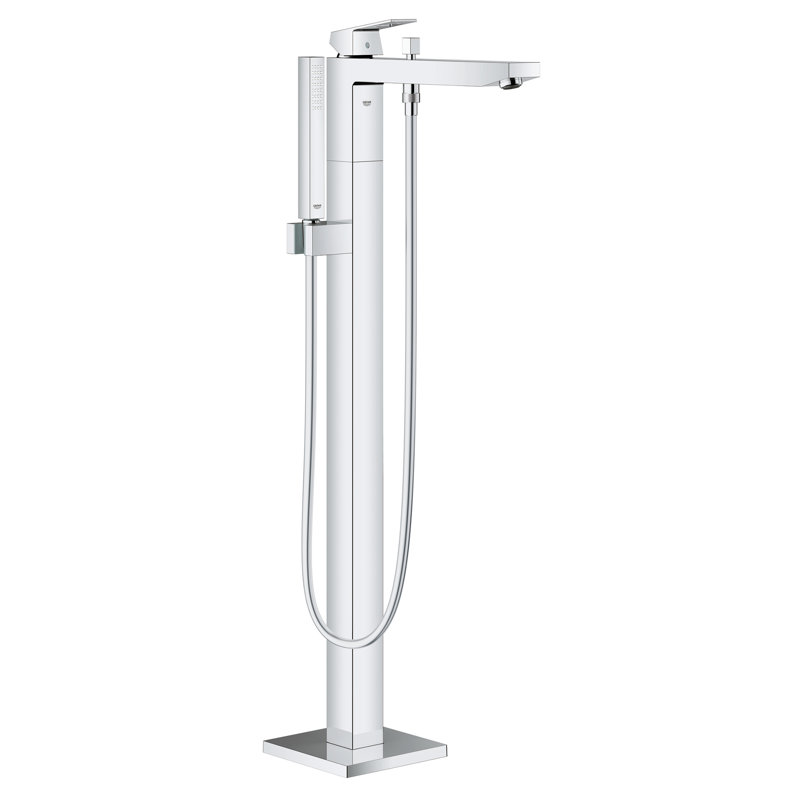 Modern Chrome Freestanding Tub Filler with Handshower