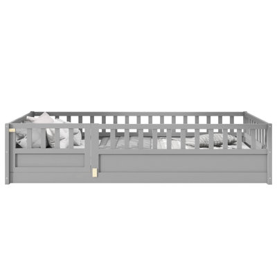 Lit sur pied, fabrication intégrale avec barrière de sécurité ultra haute, porte, cadre de lit pour enfants, lit sur pied pour enfants en bois Montessori