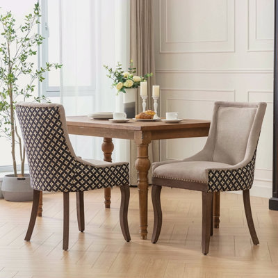 Mobilier, chaise de salle à manger d'appoint, chaises en tissu épaissi avec pieds aux tons neutres, tête de clou bronze, ensemble de 2