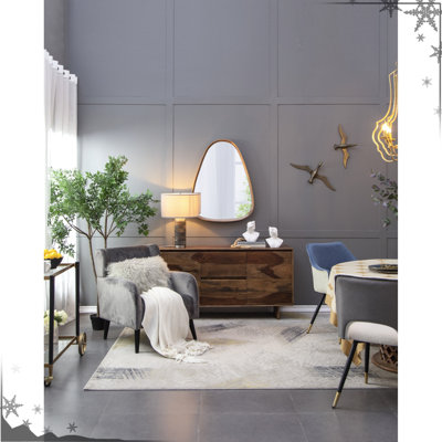 30"x38" Irregular Wall Mirror With Wood Frame, Living Room Bathroom Entryway, Minimalist Style, Soft Curved Edges, 50% Pine 25% Frame 30"x38", For Silhouette,