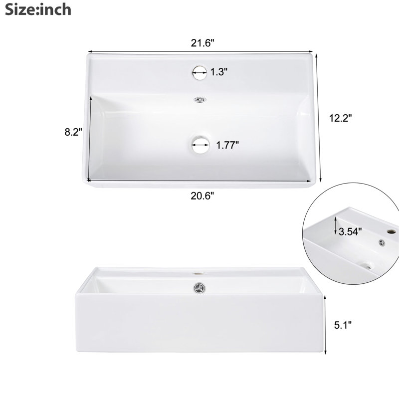 Lavabo de meuble-lavabo en céramique 21,6 po - blanc, fini rayé, teinté - surface hygiénique, fabrication à la chaleur tendance, matériau teinté, qualité