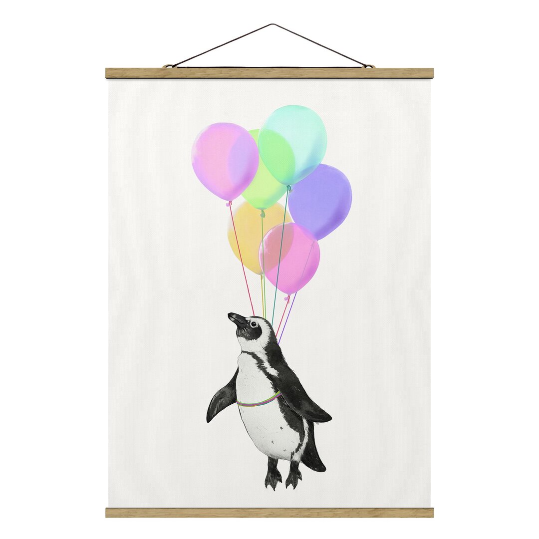 Stoffbild Illustration Penguin Pastel Balloons von Laura Graves