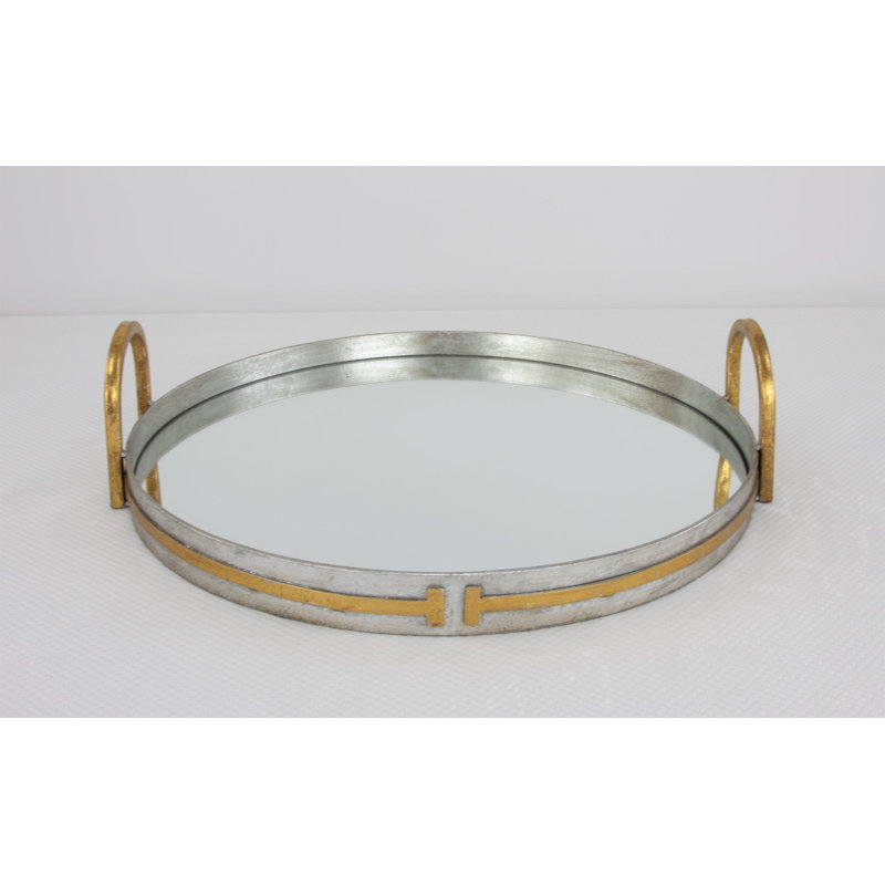 Tiffany Round Decorative Tray, Silver/Gold