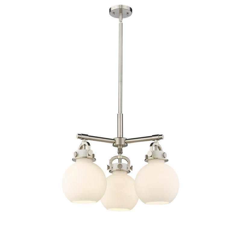 Luminaire suspendu sur tige 3 lumières Lantz, Blanc mat, Nickel satiné