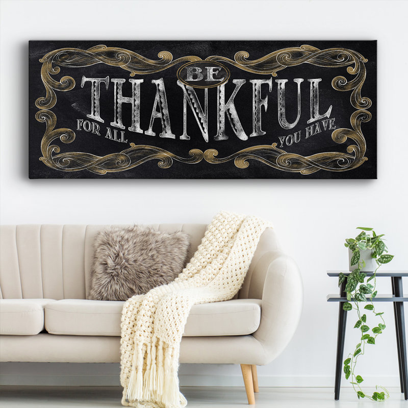 "Be Thankful" sur toile, art textuel, H 20 po x l 50 po x P 1,5 po
