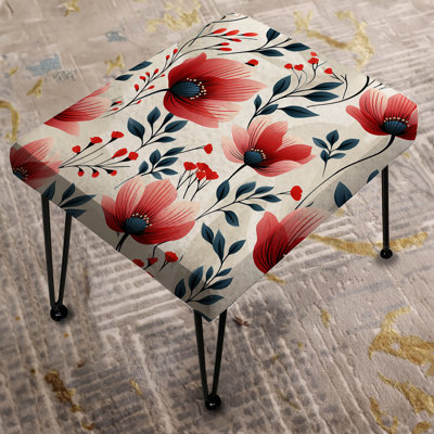 Red Coastal Elegance Floral Pattern - Floral Rectangle Ottoman
