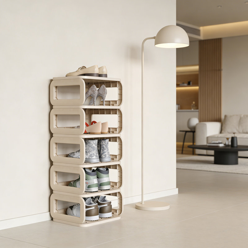 Range-chaussures modulaire étroit - Organisateur de vestibule empilable pour petits espaces, Beige