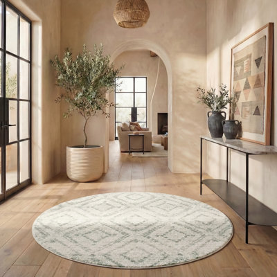 Tapis ivoire / vert à motif géométrique Almus