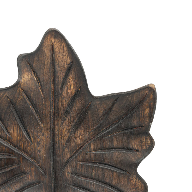  Maple Leaf Carved Wood Tray Dark Brown Wood